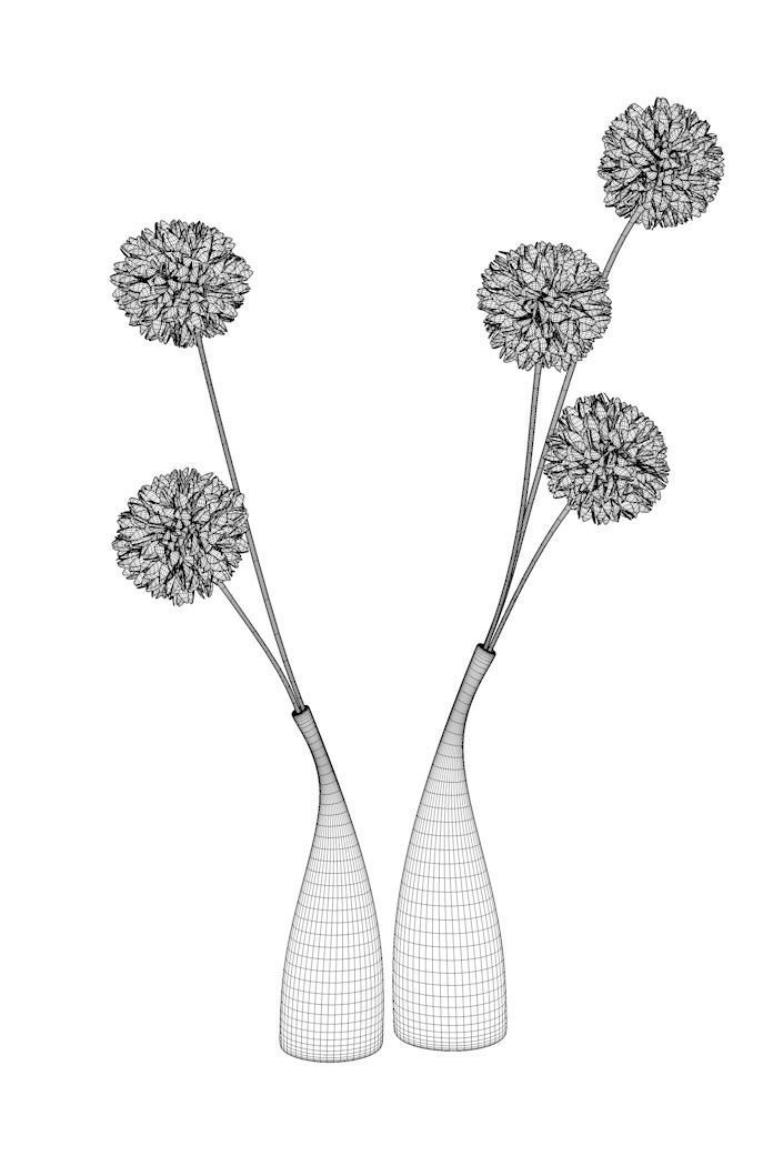 Ceramic vases and flowers 3D model_2