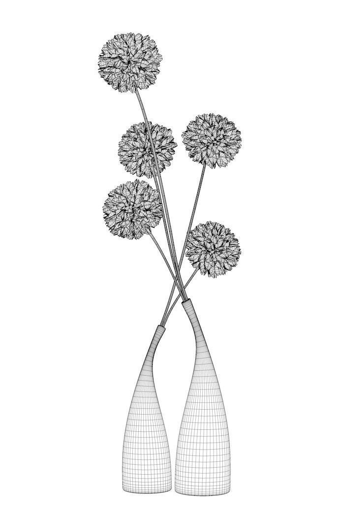 Ceramic vases and flowers 3D model_6
