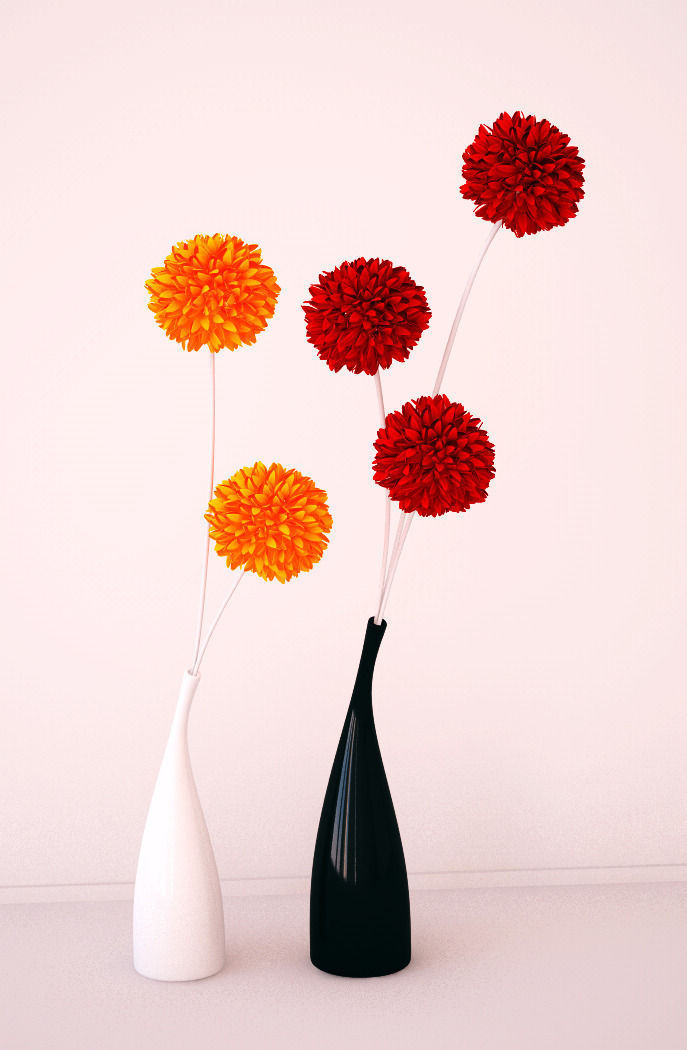 Ceramic vases and flowers 3D model_8