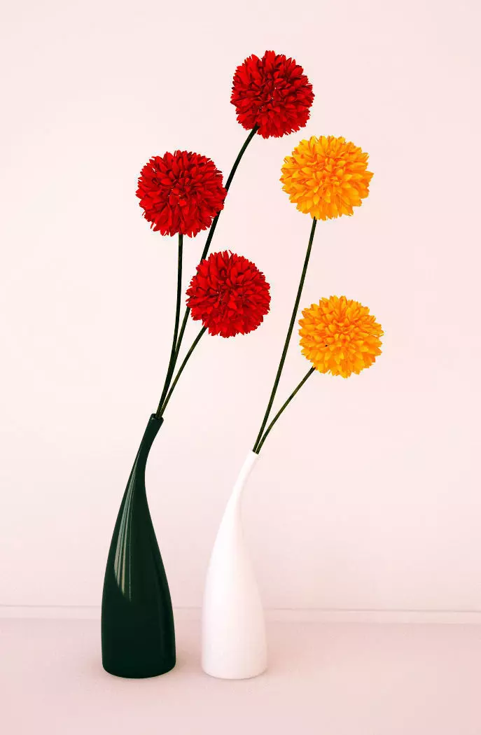 Ceramic vases and flowers 3D model_0