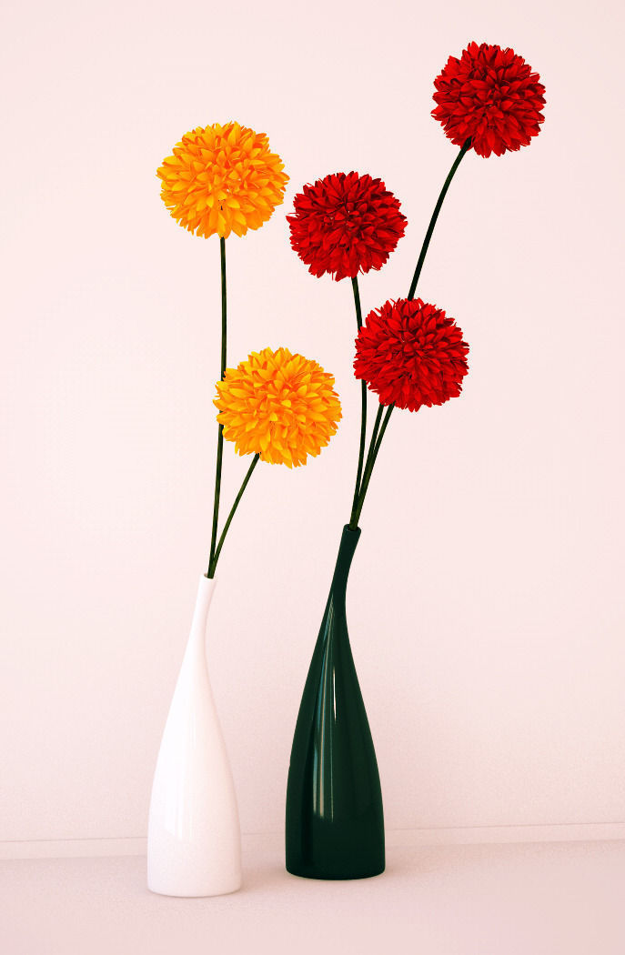 Ceramic vases and flowers 3D model_7