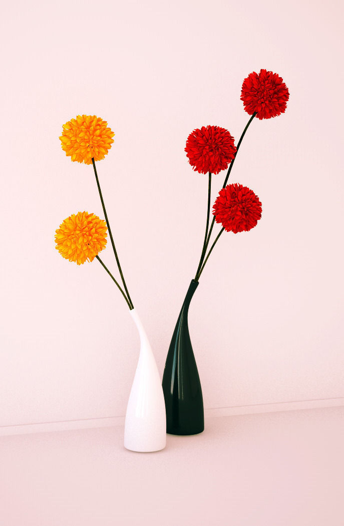 Ceramic vases and flowers 3D model_3