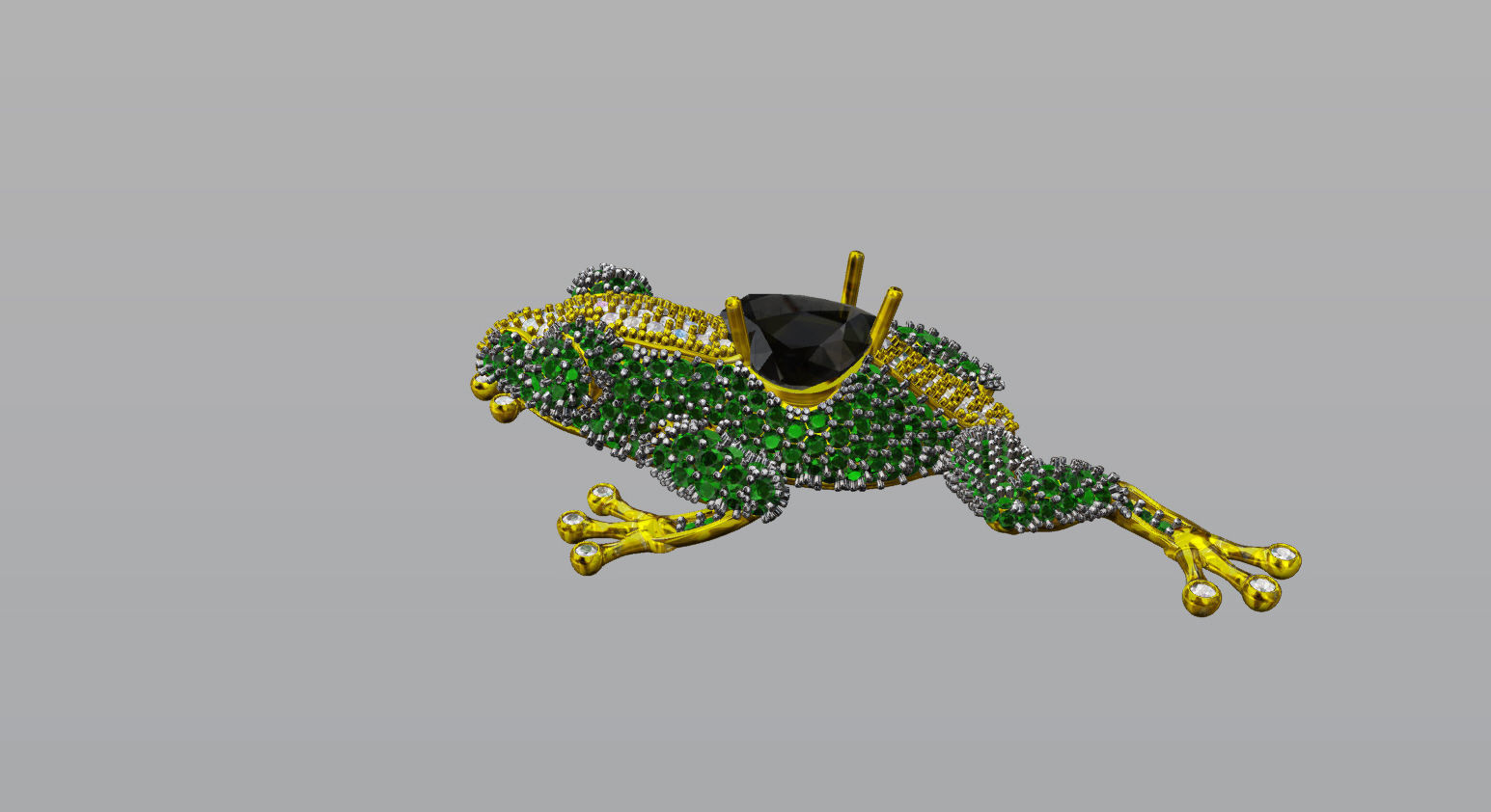 Jewel Frog Sculpture Diamond Sapphire Emerald stones cut round 3D print model_7