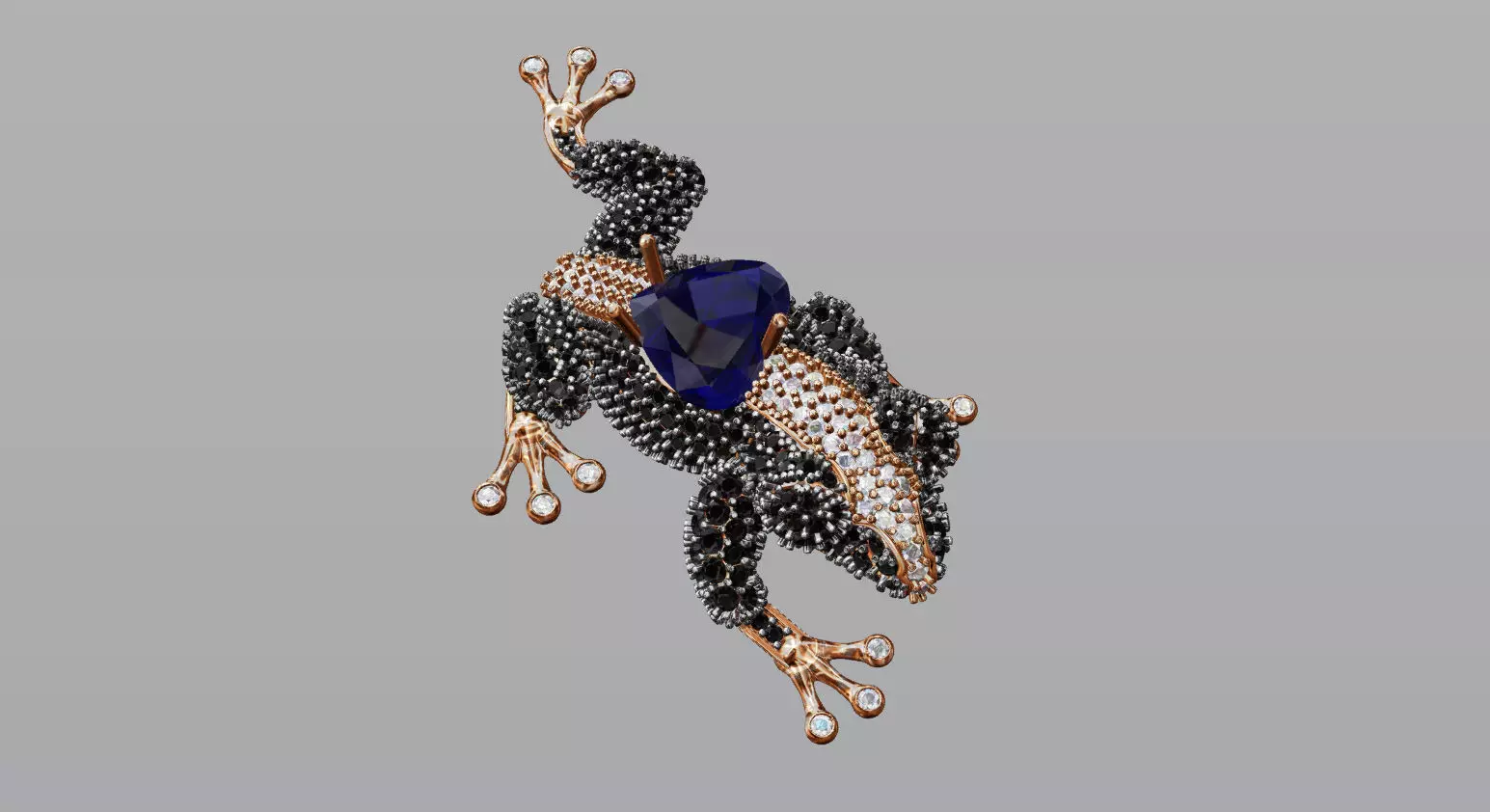 Jewel Frog Sculpture Diamond Sapphire Emerald stones cut round 3D print model_0