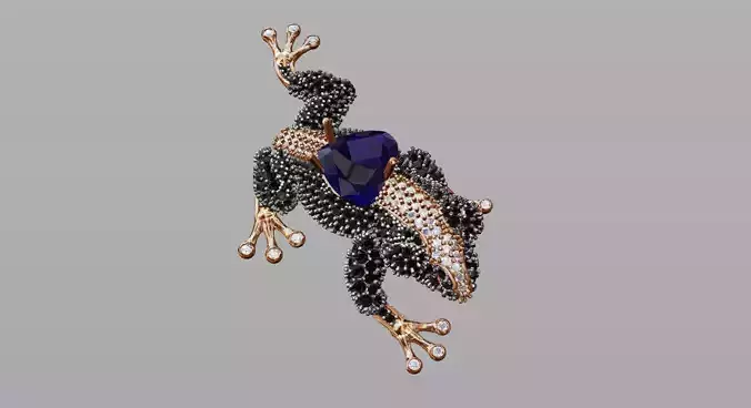 Jewel Frog Sculpture Diamond Sapphire Emerald stones cut round