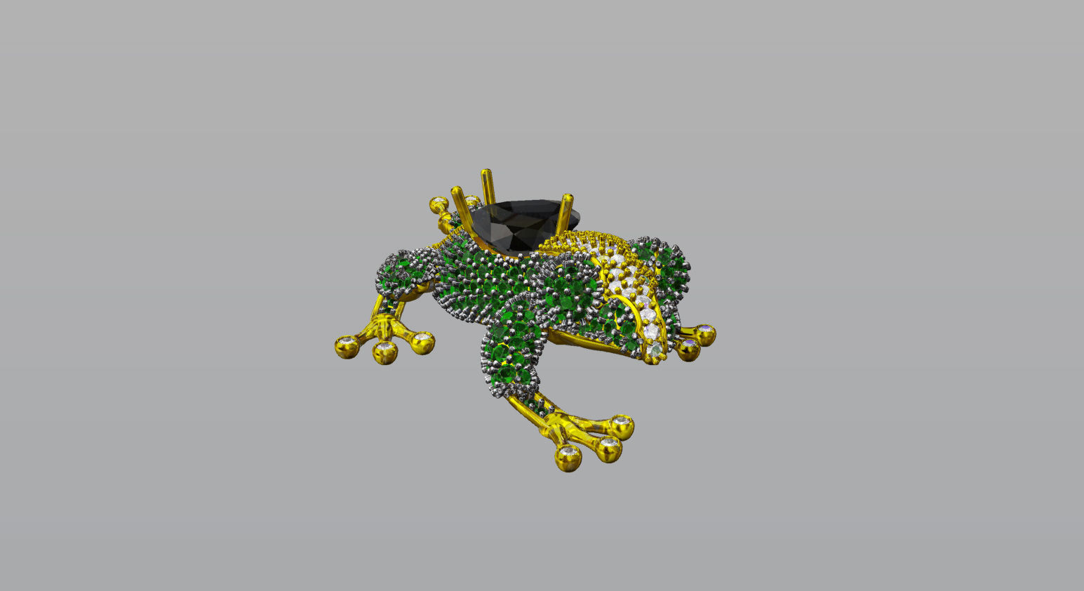 Jewel Frog Sculpture Diamond Sapphire Emerald stones cut round 3D print model_23