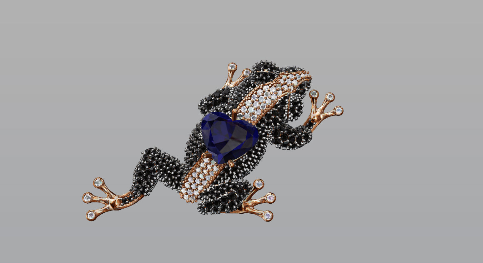 Jewel Frog Sculpture Diamond Sapphire Emerald stones cut round 3D print model_21