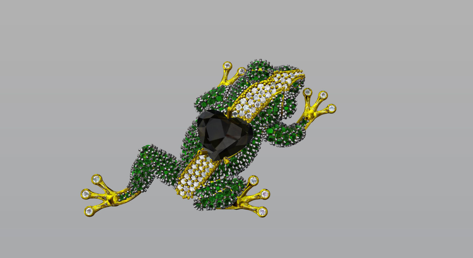 Jewel Frog Sculpture Diamond Sapphire Emerald stones cut round 3D print model_22