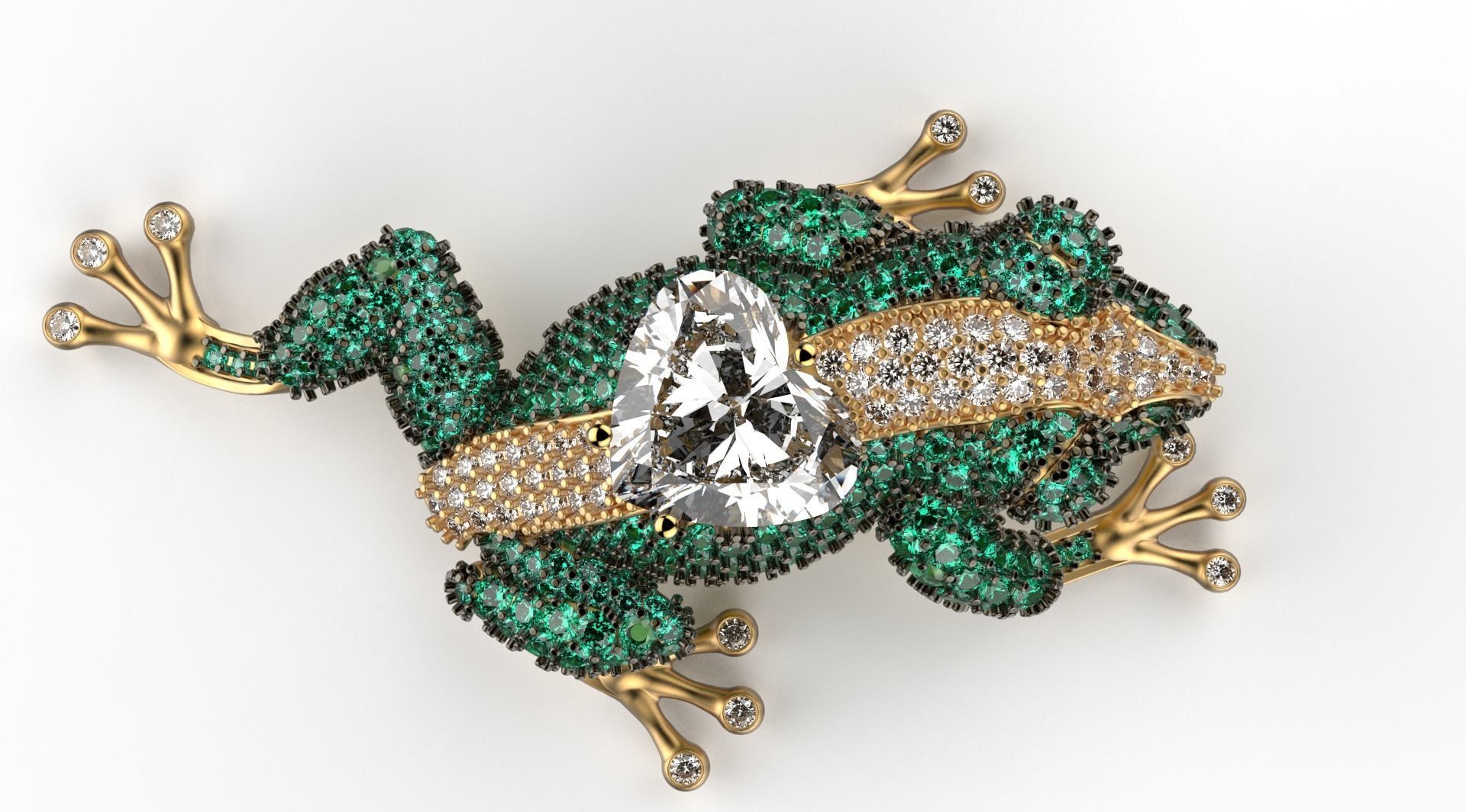 Jewel Frog Sculpture Diamond Sapphire Emerald stones cut round 3D print model_1