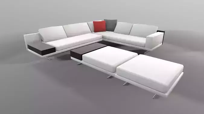 Sofa with ottoman low-poly 3D model
