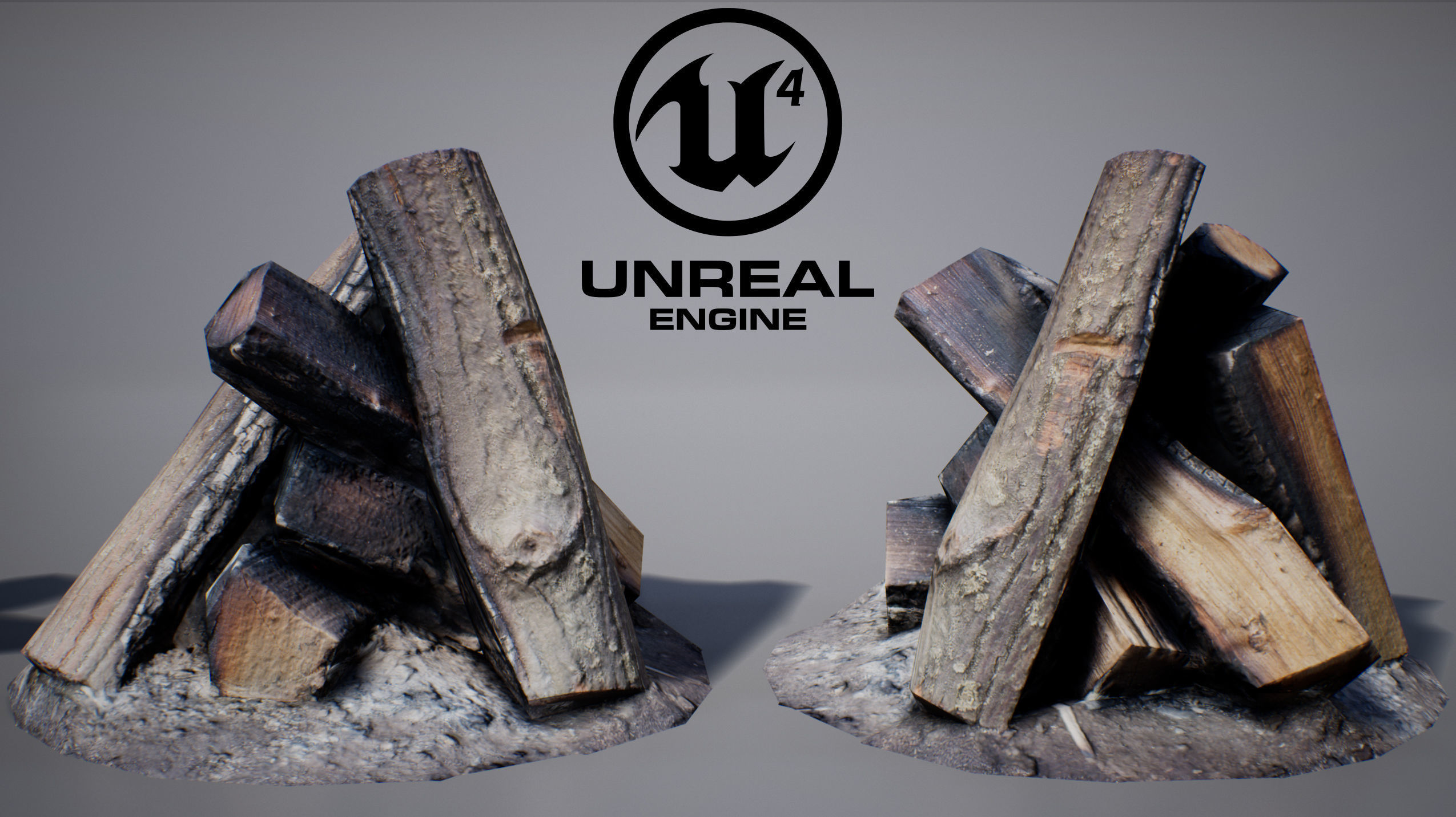 Firewood - Game Ready fire pit made of logs Low-poly 3D model_3