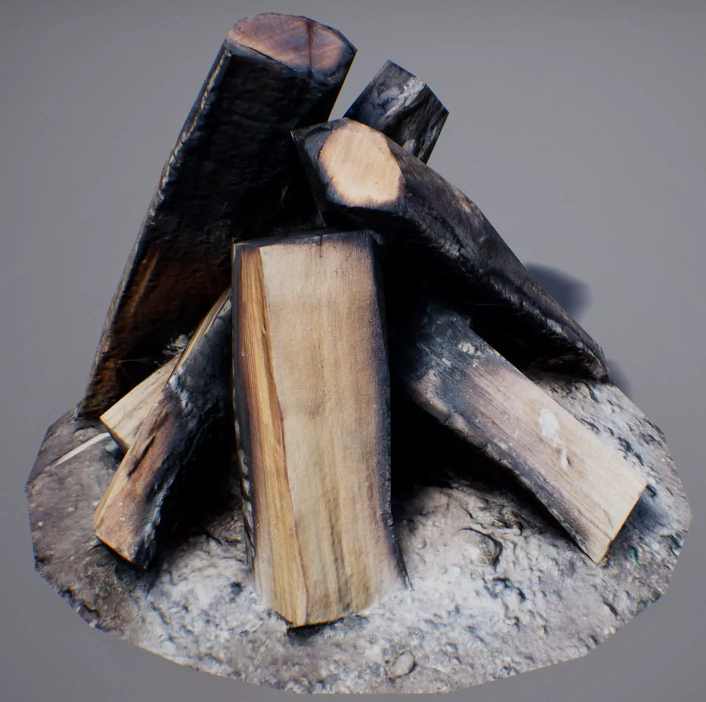 Firewood - Game Ready fire pit made of logs Low-poly 3D model_0