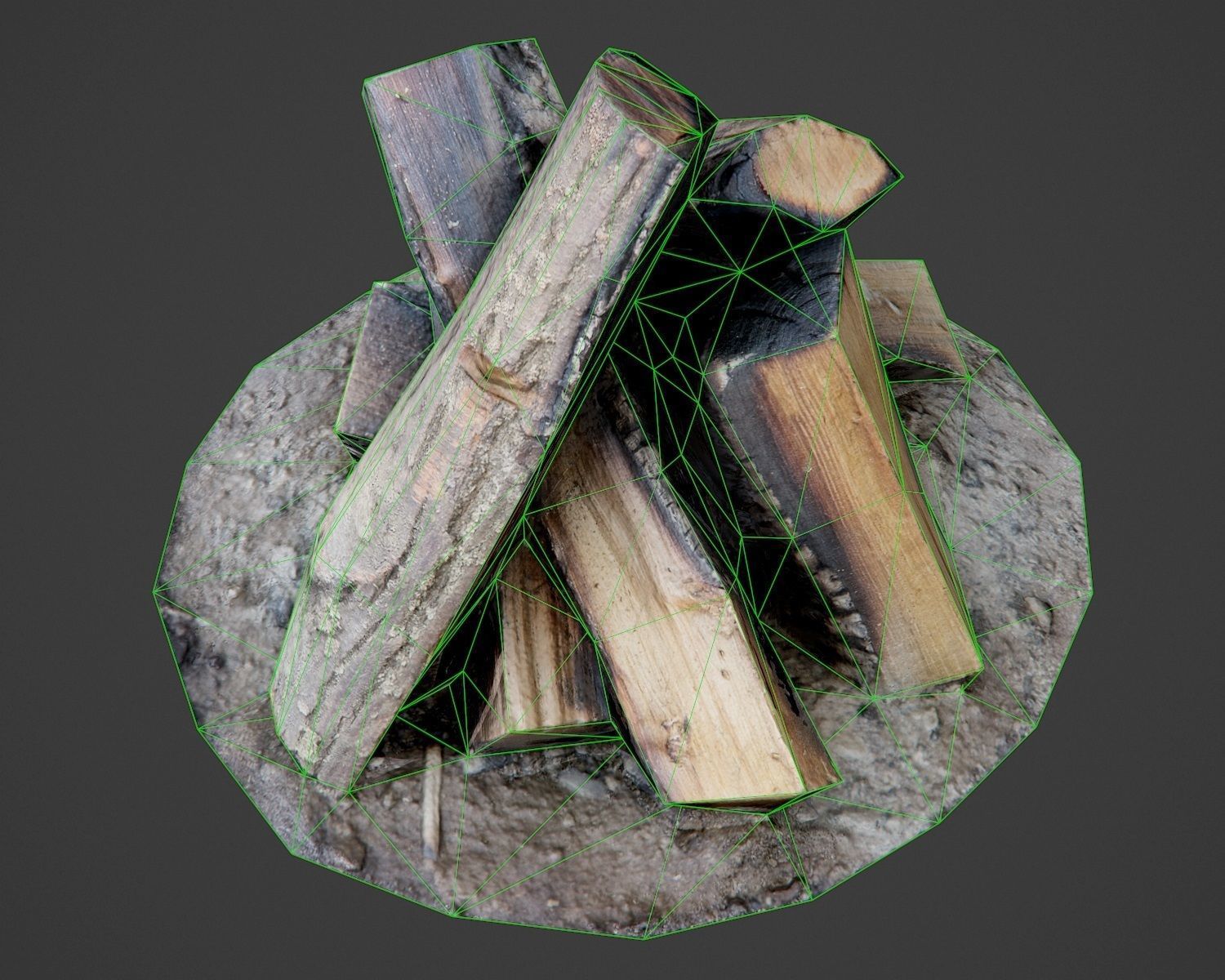 Firewood - Game Ready fire pit made of logs Low-poly 3D model_12