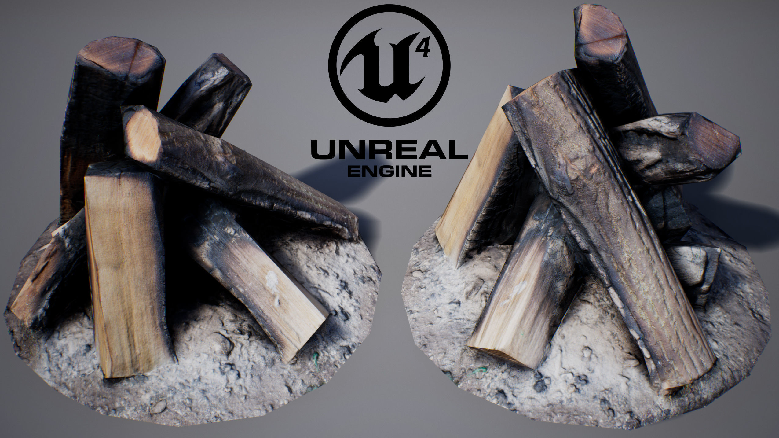 Firewood - Game Ready fire pit made of logs Low-poly 3D model_2