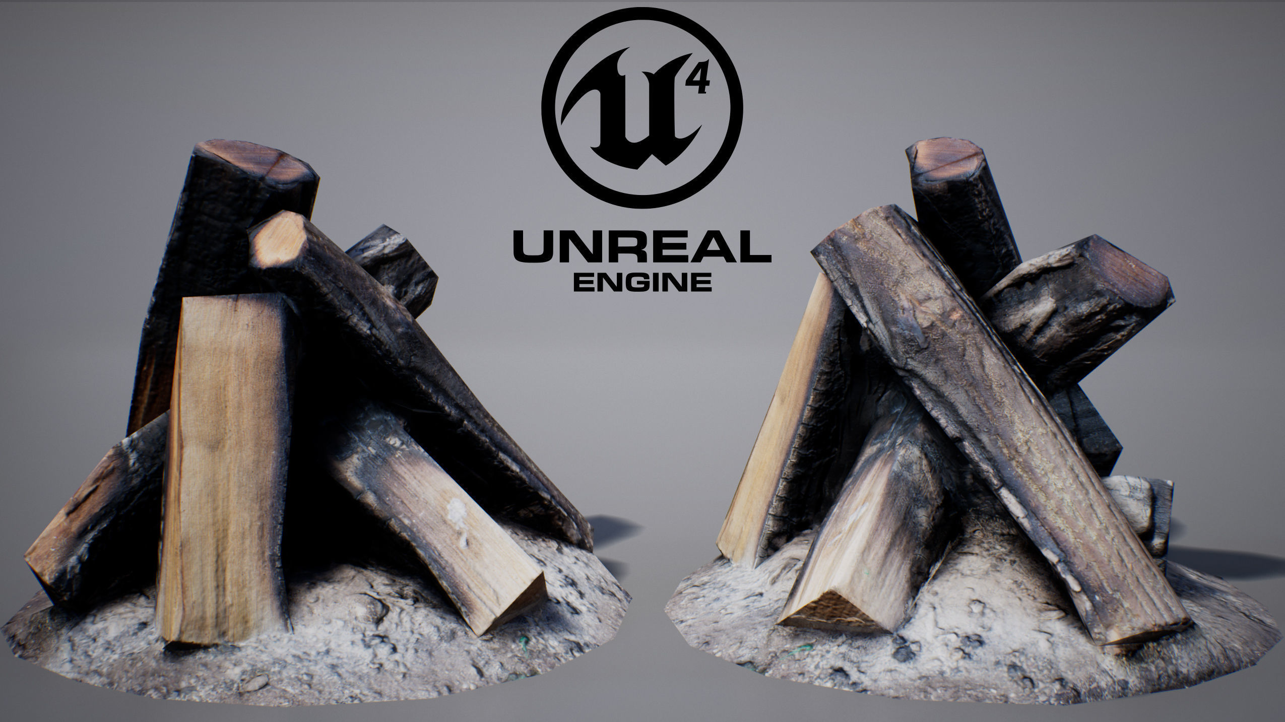 Firewood - Game Ready fire pit made of logs Low-poly 3D model_1