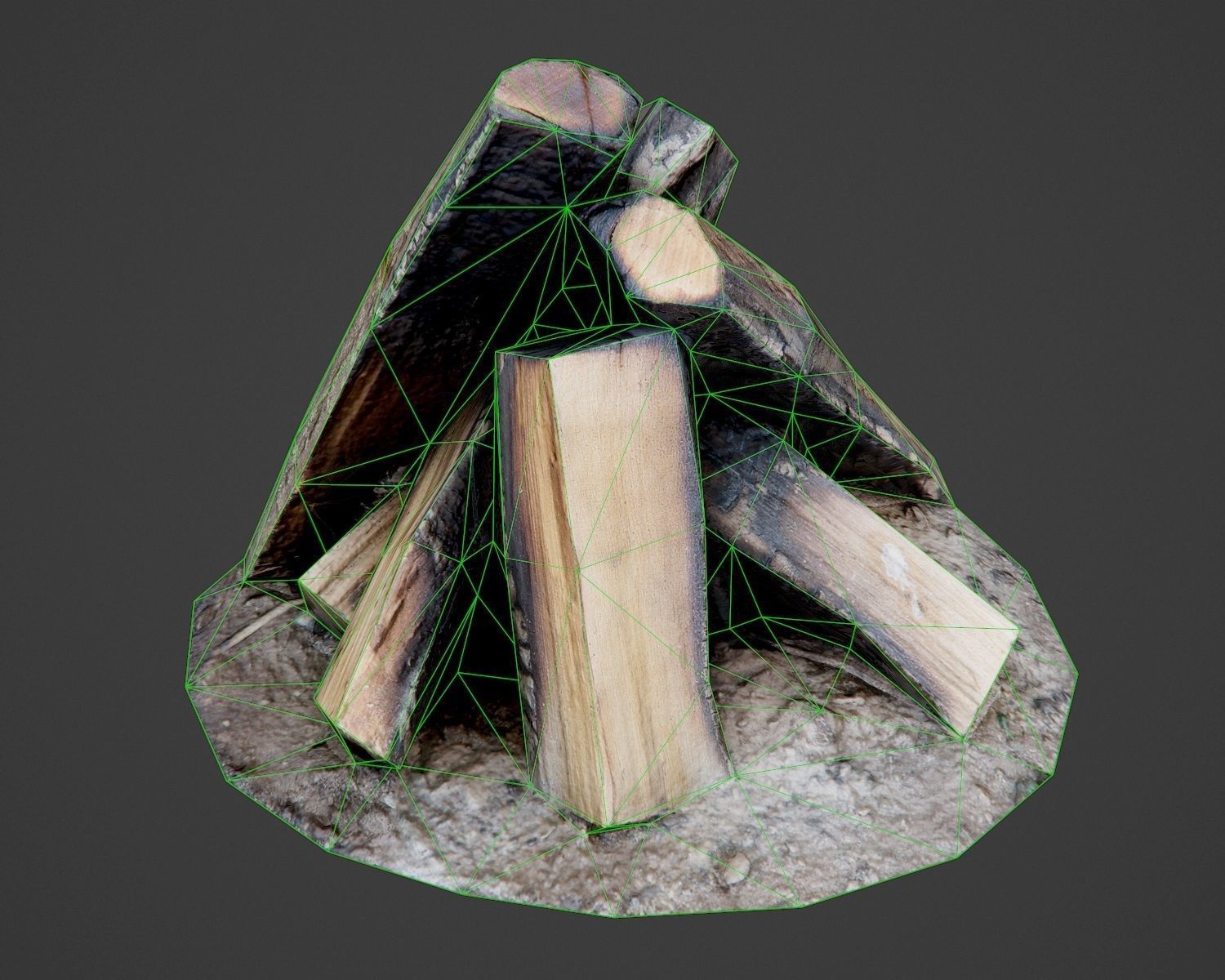 Firewood - Game Ready fire pit made of logs Low-poly 3D model_7