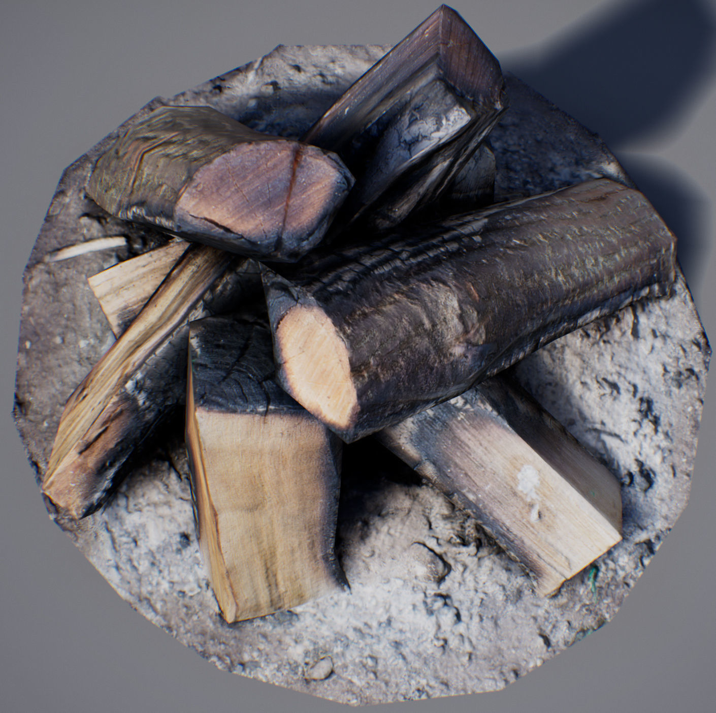 Firewood - Game Ready fire pit made of logs Low-poly 3D model_13