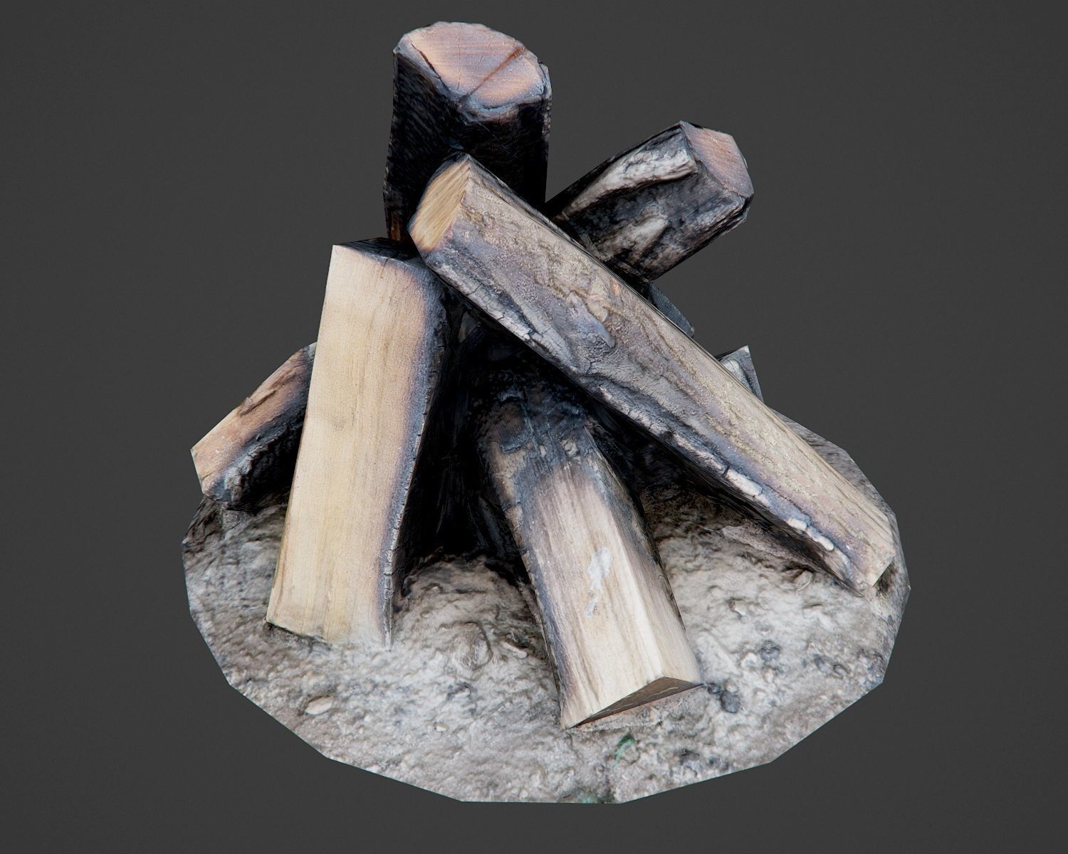 Firewood - Game Ready fire pit made of logs Low-poly 3D model_8