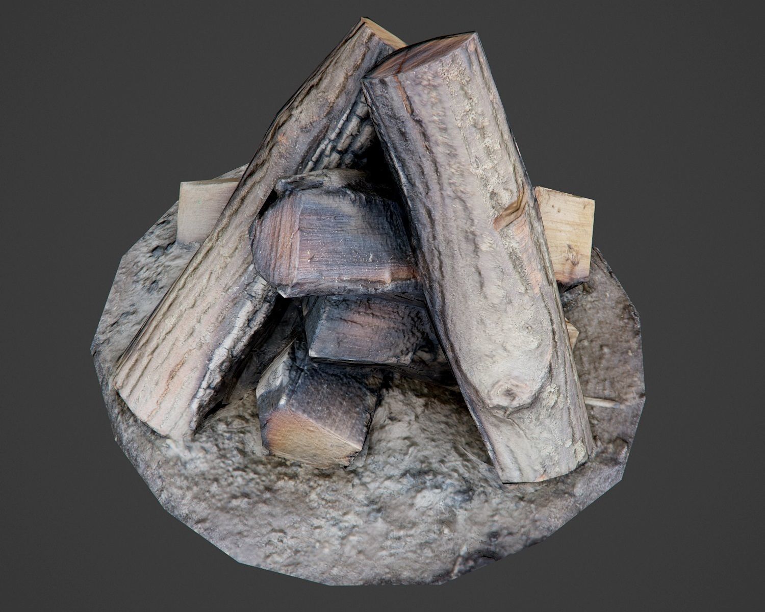 Firewood - Game Ready fire pit made of logs Low-poly 3D model_10