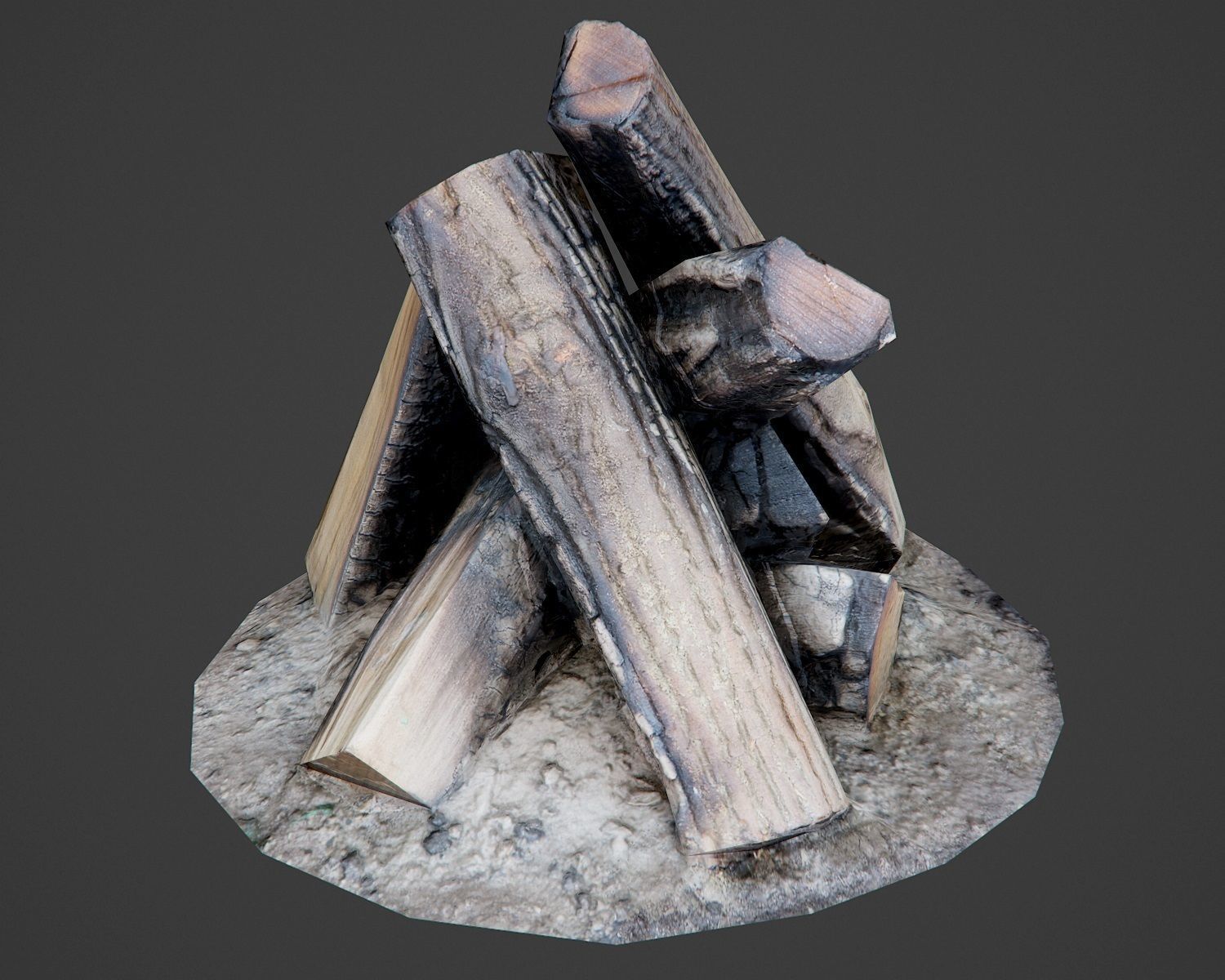 Firewood - Game Ready fire pit made of logs Low-poly 3D model_9