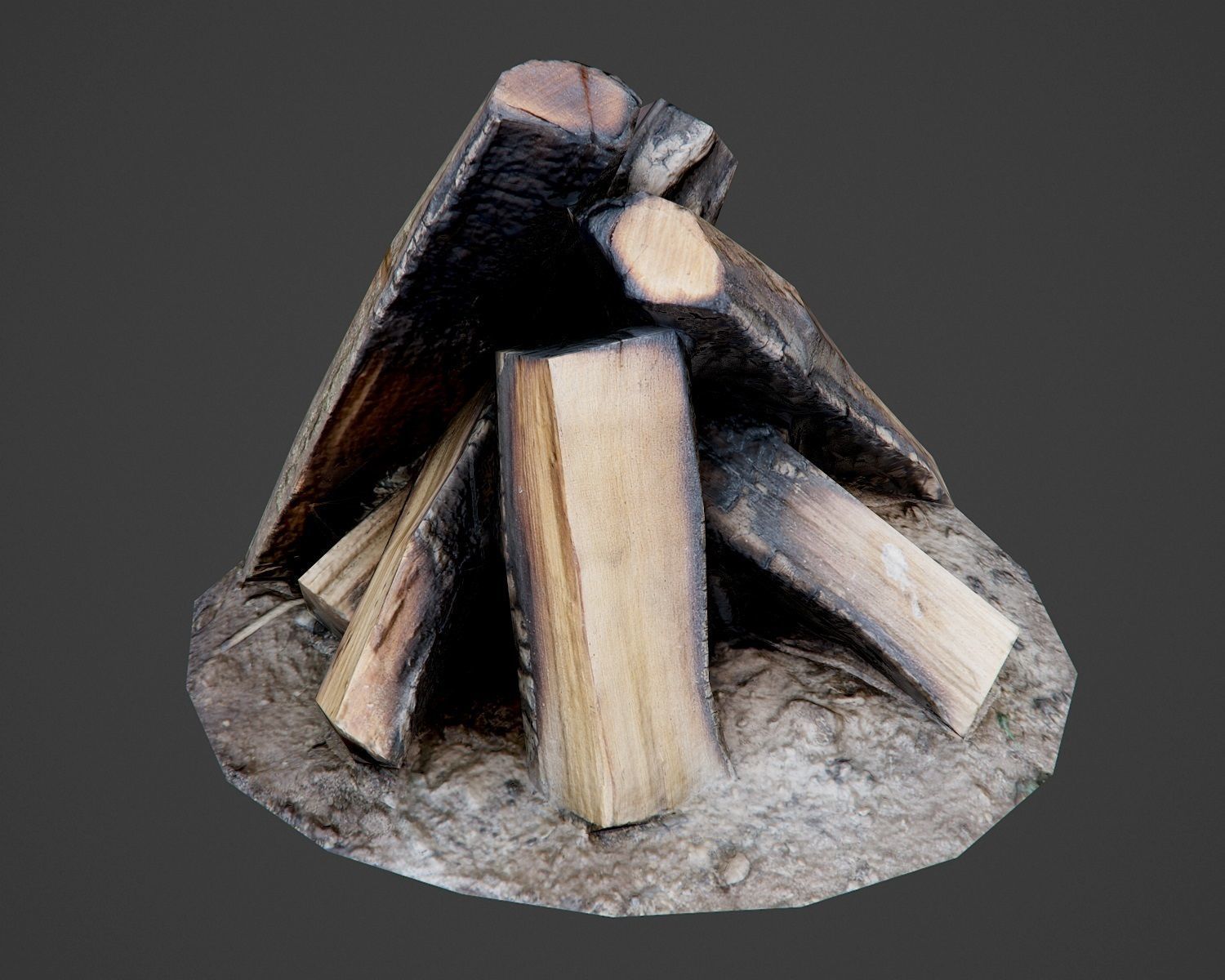 Firewood - Game Ready fire pit made of logs Low-poly 3D model_6