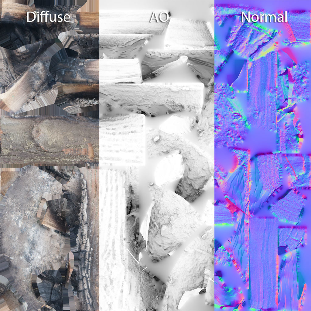 Firewood - Game Ready fire pit made of logs Low-poly 3D model_5