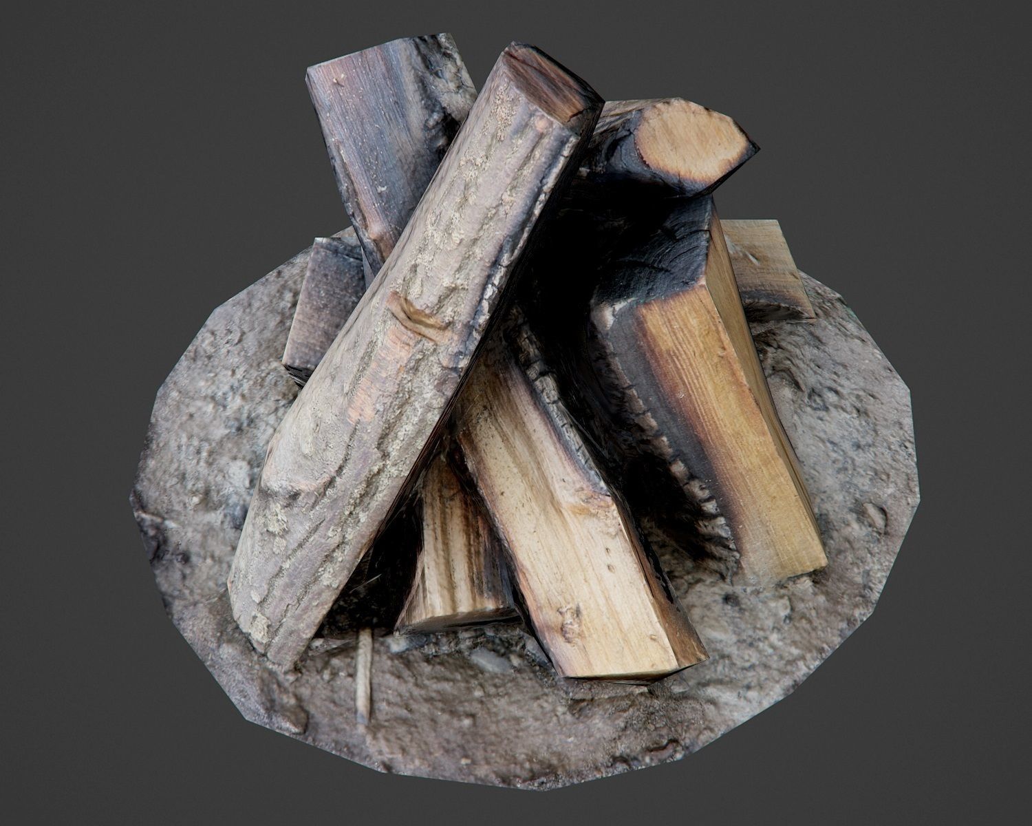 Firewood - Game Ready fire pit made of logs Low-poly 3D model_11