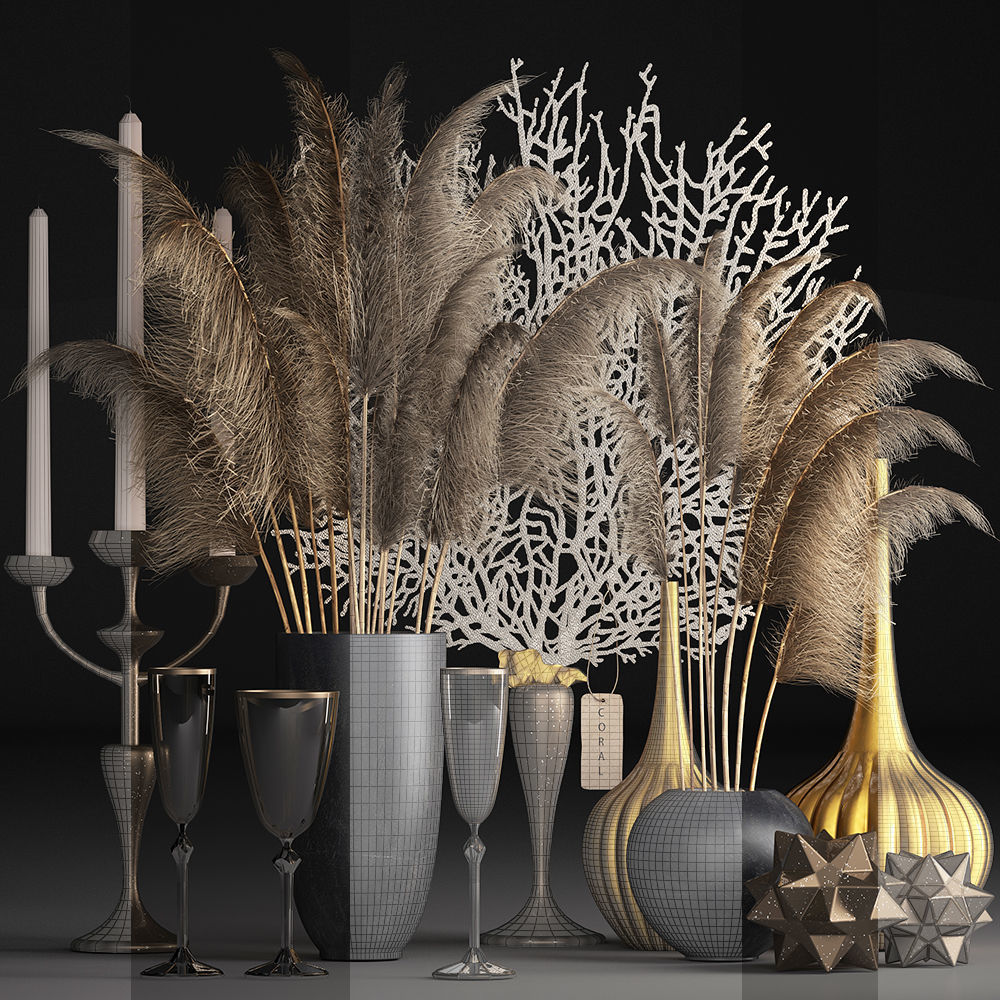Decor with dry flowers Phragmites 3D model_5