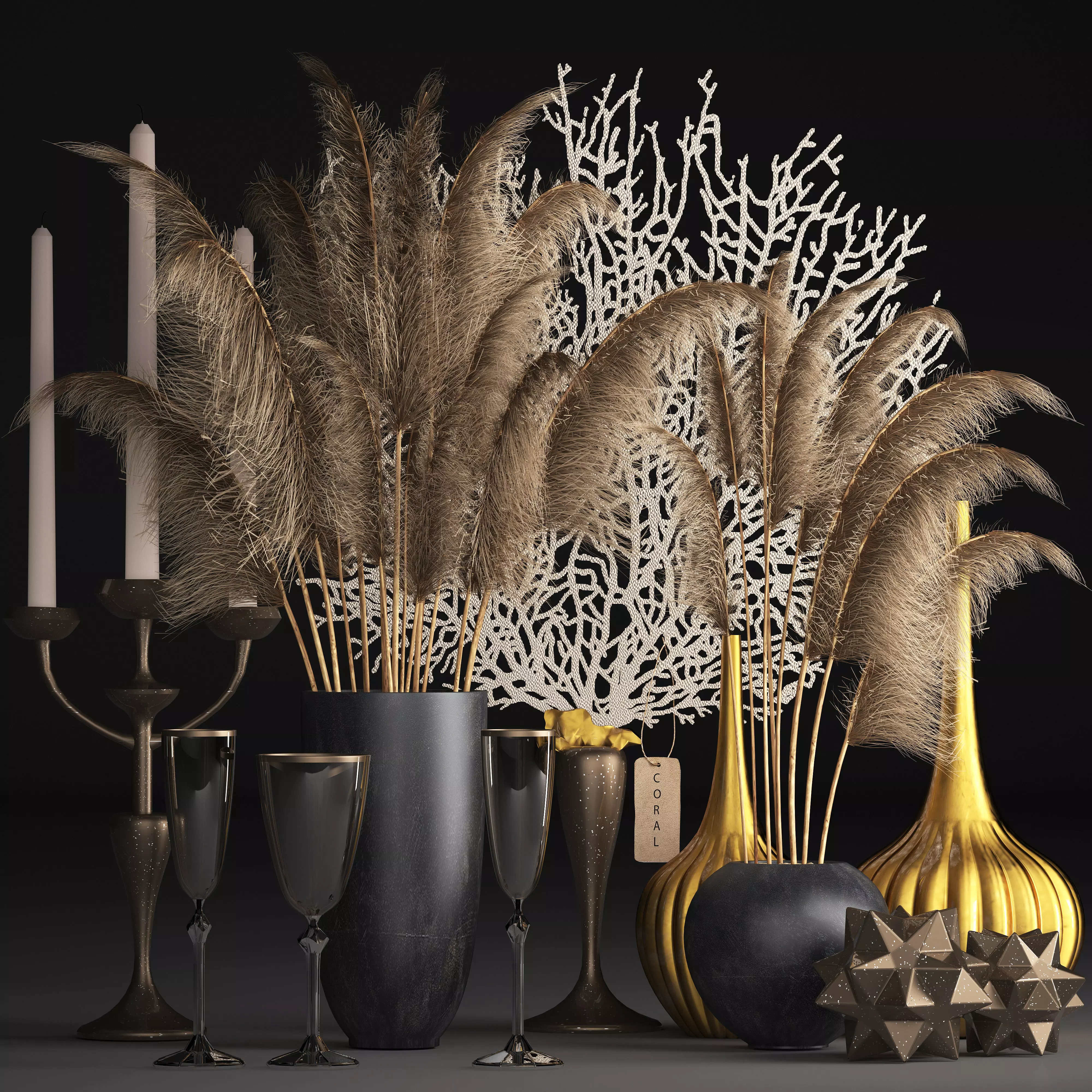 Decor with dry flowers Phragmites 3D model_0