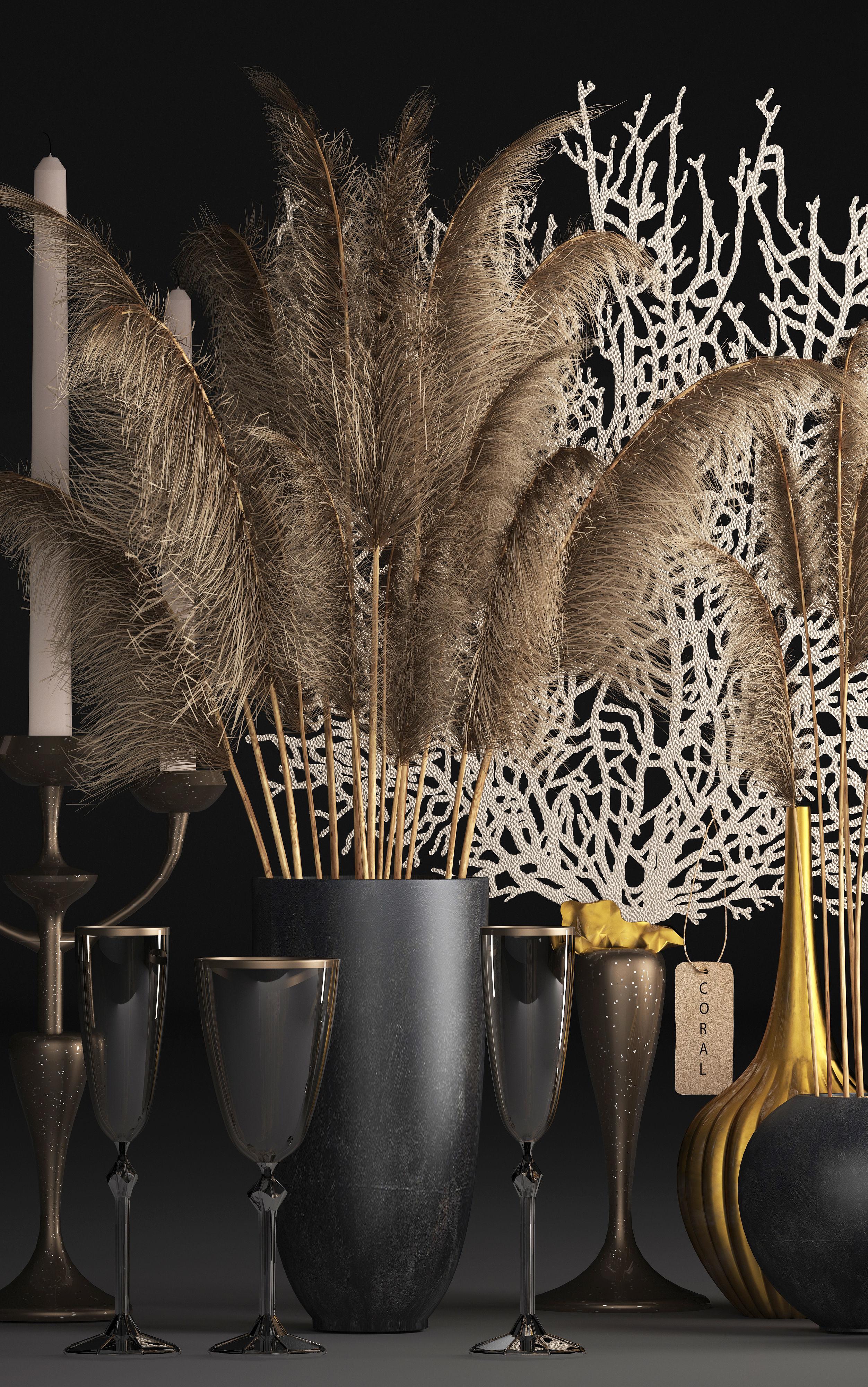 Decor with dry flowers Phragmites 3D model_2