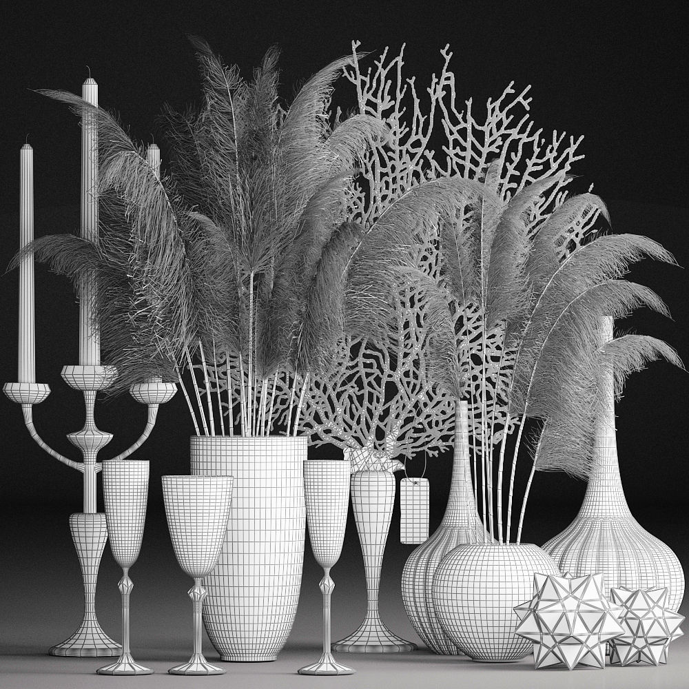 Decor with dry flowers Phragmites 3D model_7