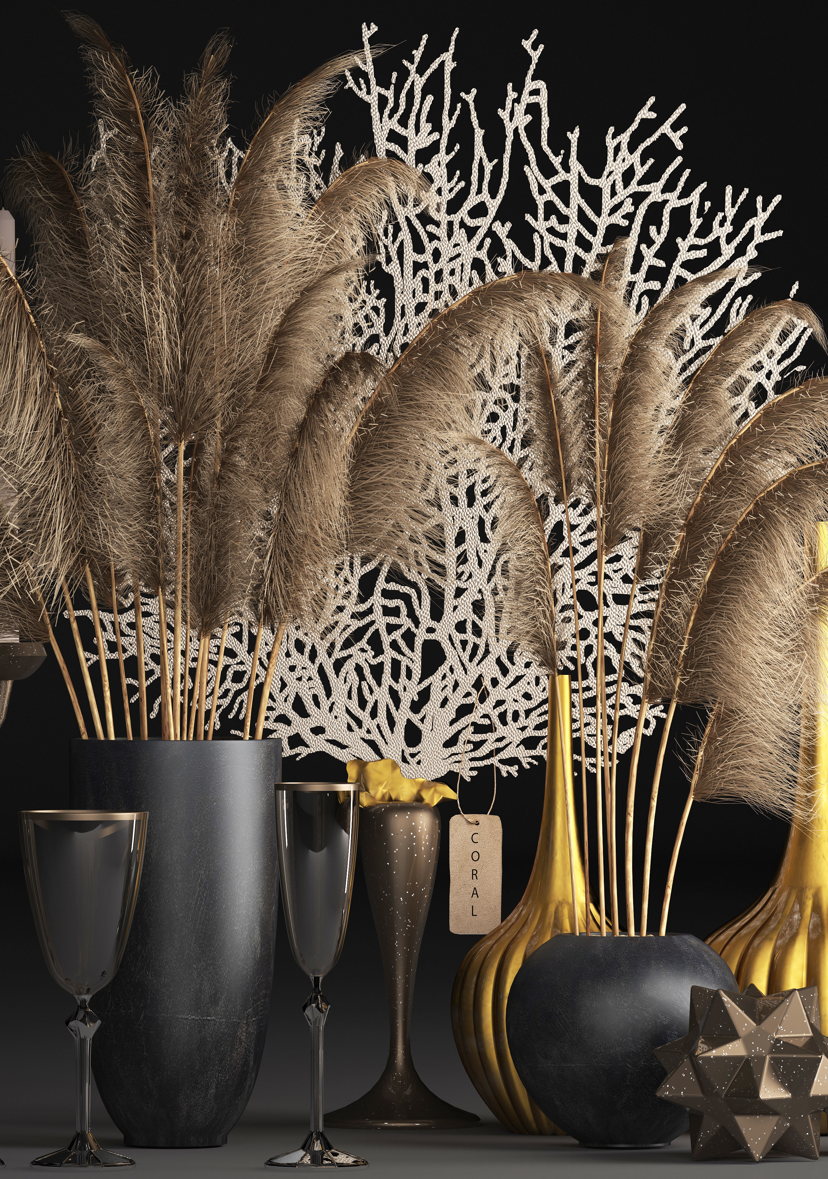 Decor with dry flowers Phragmites 3D model_3