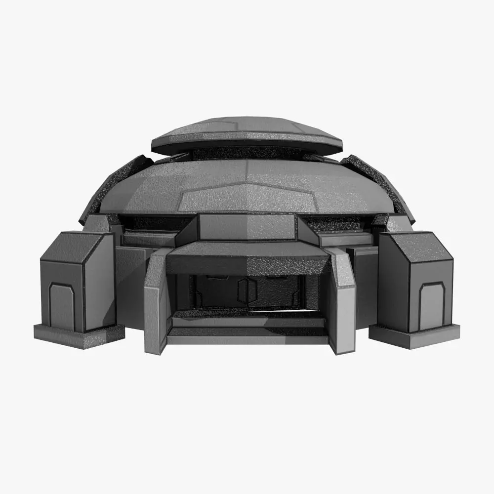 Low-poly Sci-fi Bunker Building Low-poly 3D model_0