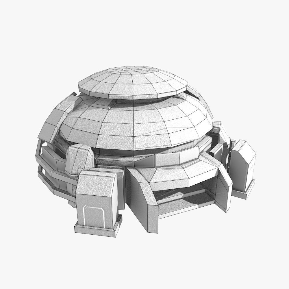 Low-poly Sci-fi Bunker Building Low-poly 3D model_9