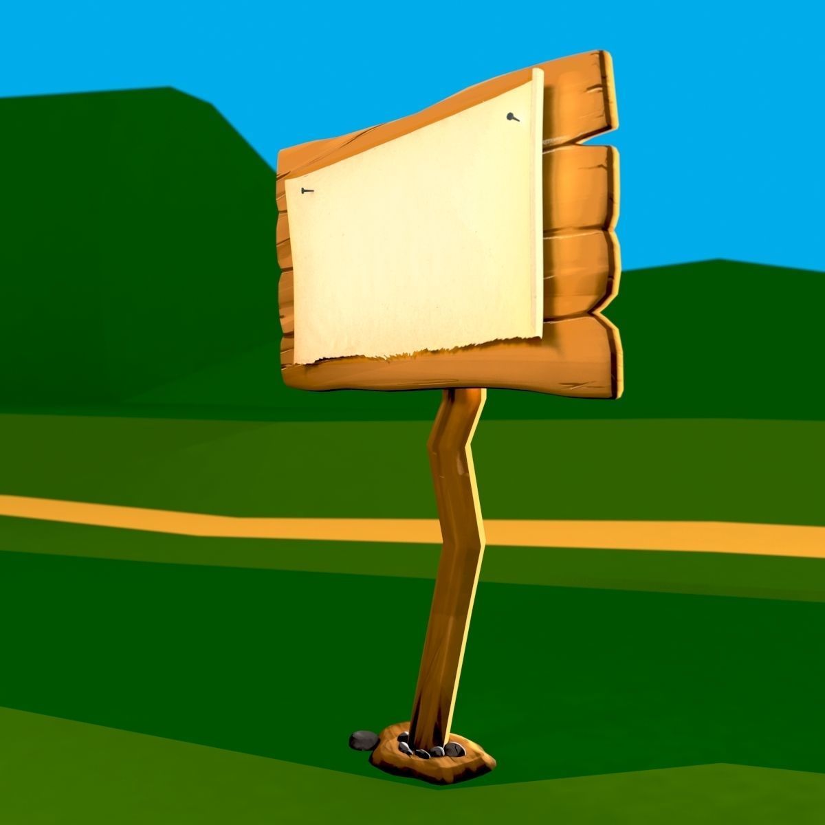 Wooden Signpost Low-poly 3D model_7