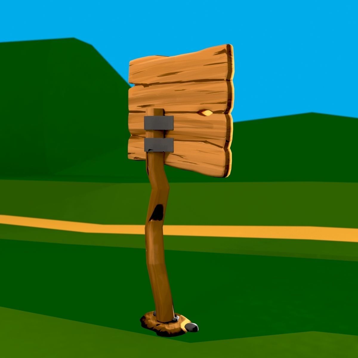 Wooden Signpost Low-poly 3D model_13