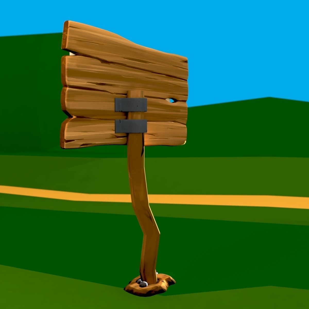 Wooden Signpost Low-poly 3D model_9