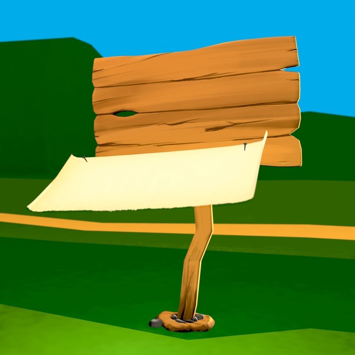 Wooden Signpost Low-poly 3D model_6