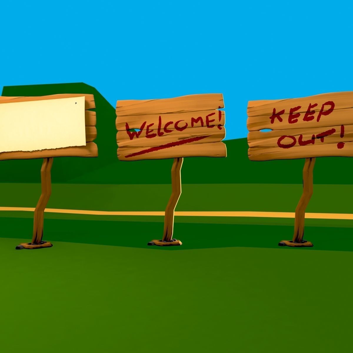 Wooden Signpost Low-poly 3D model_3