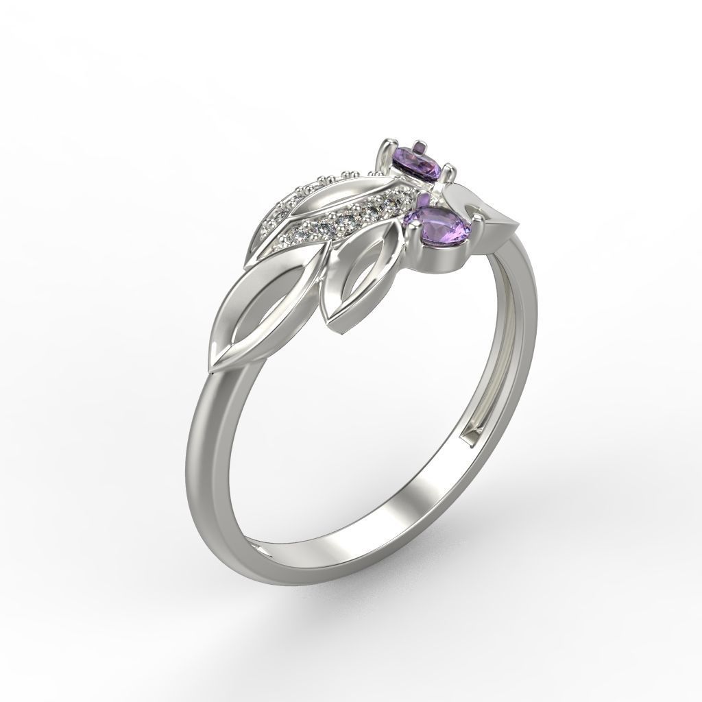 Women Gemstone ring 3dm stl  3D print model_13