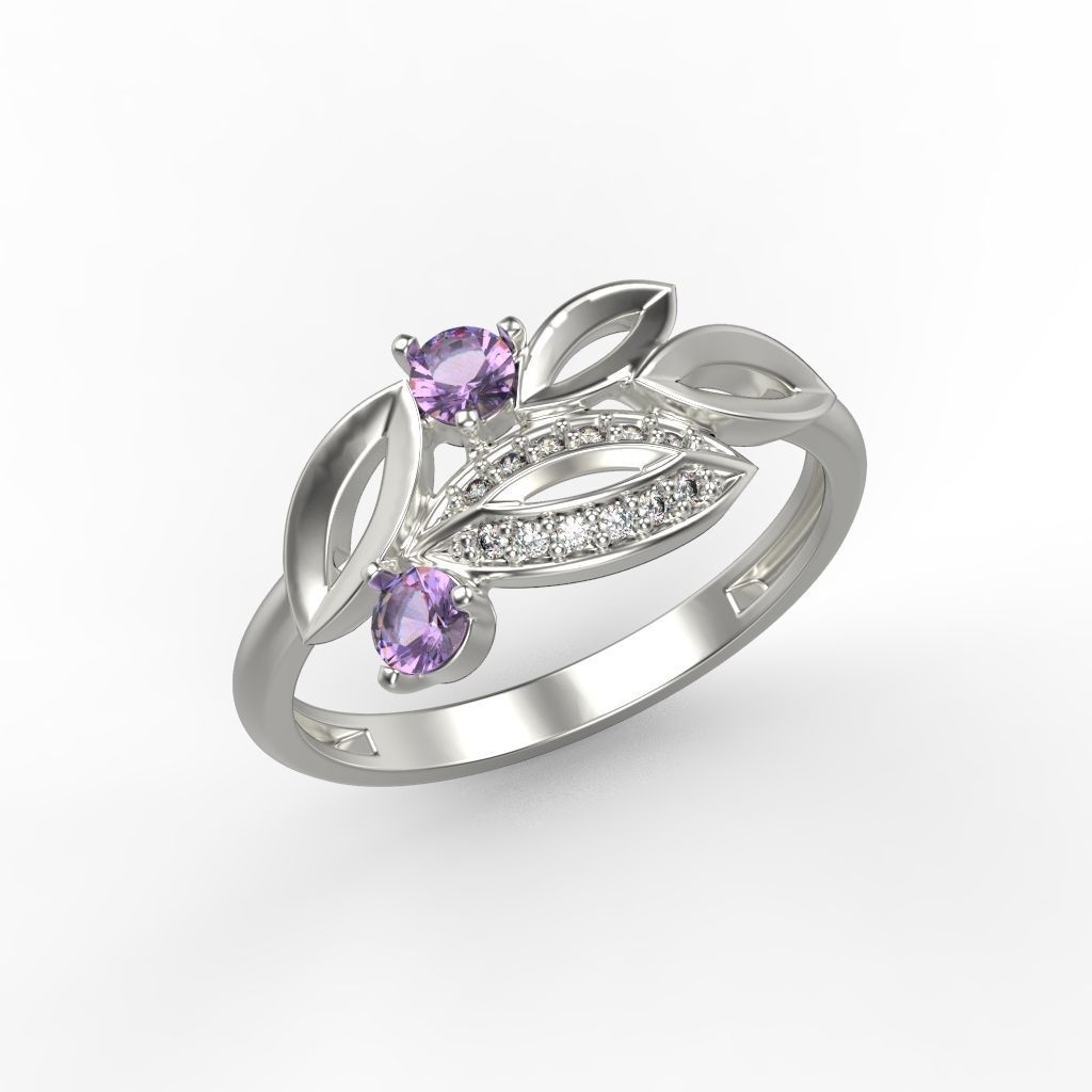 Women Gemstone ring 3dm stl  3D print model_8