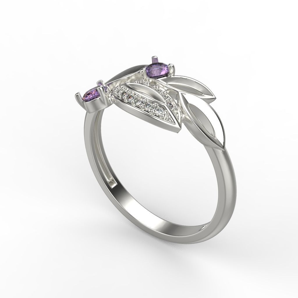 Women Gemstone ring 3dm stl  3D print model_21