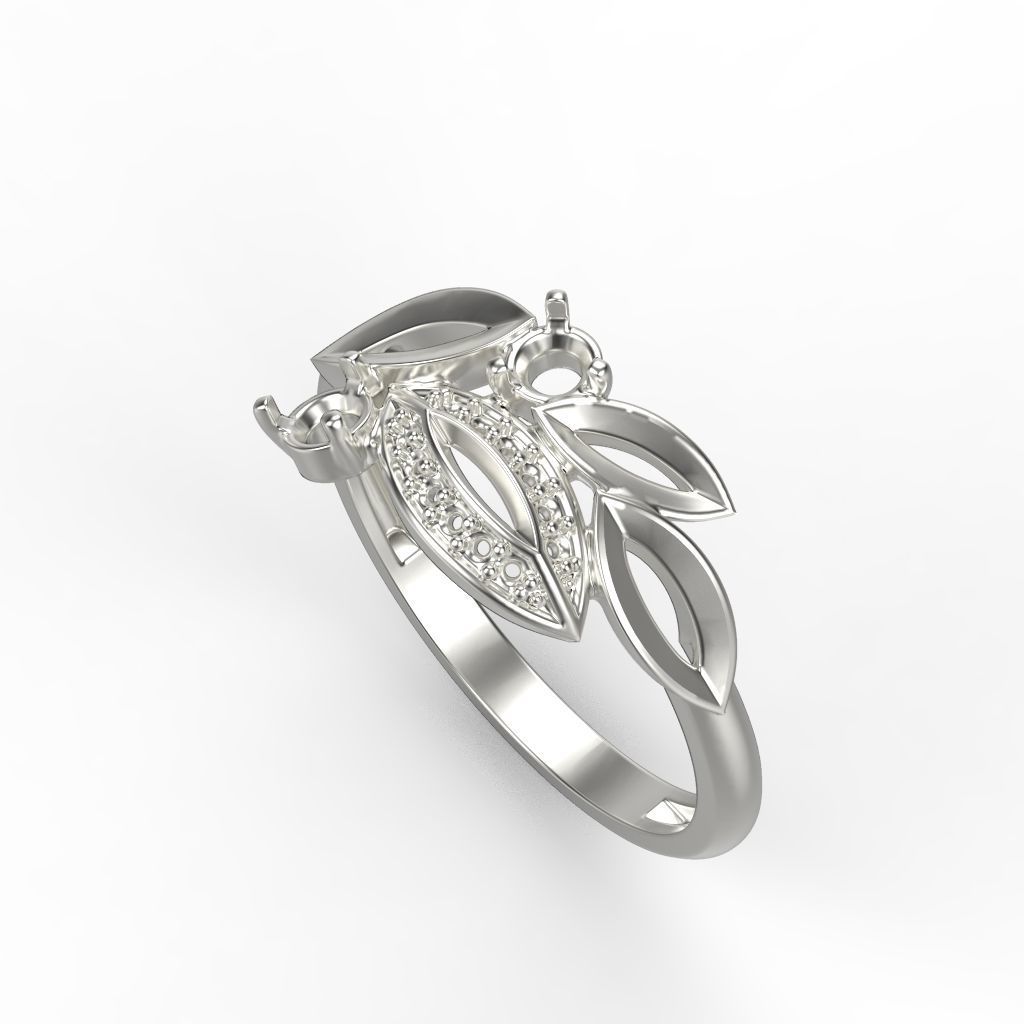 Women Gemstone ring 3dm stl  3D print model_19