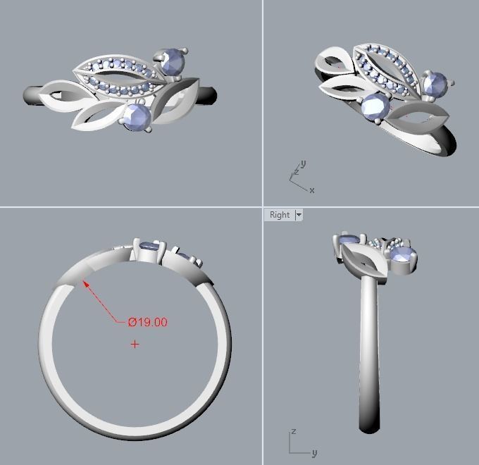 Women Gemstone ring 3dm stl  3D print model_31