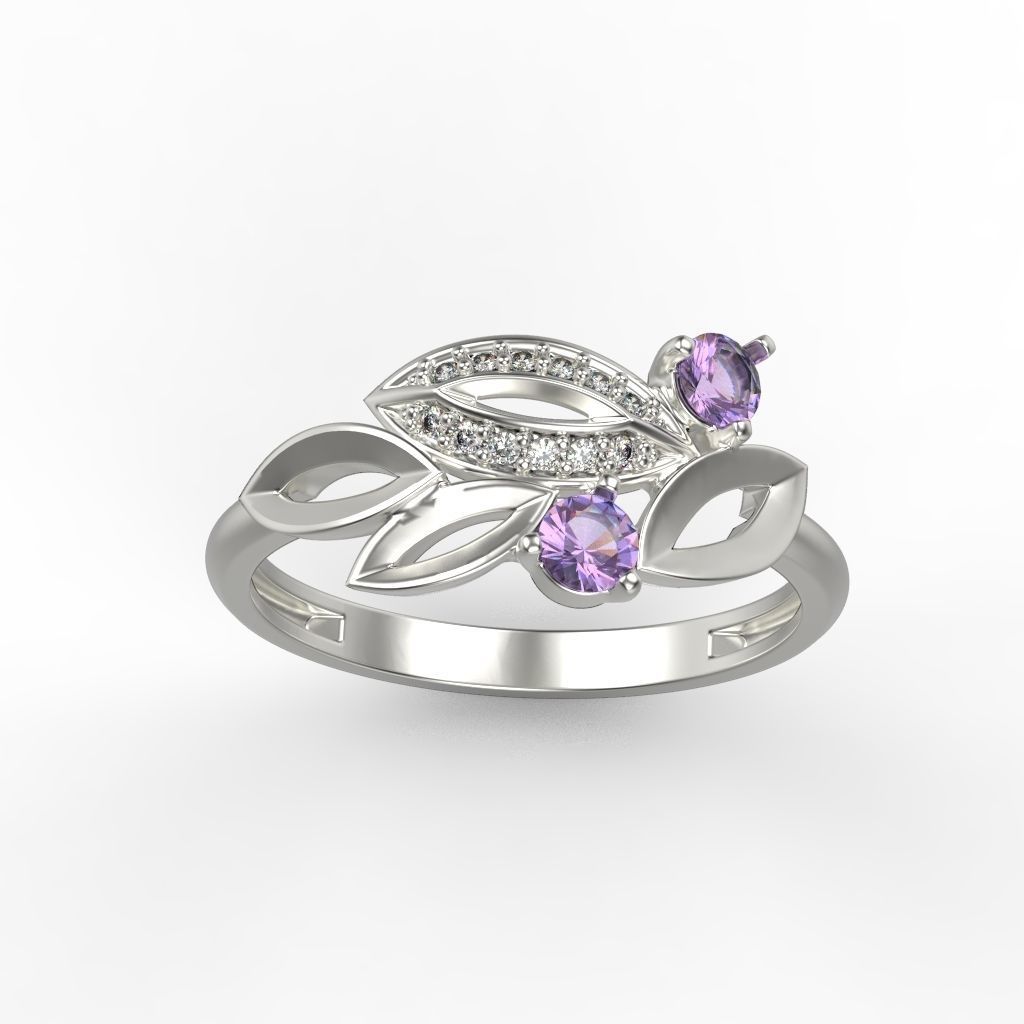 Women Gemstone ring 3dm stl  3D print model_9