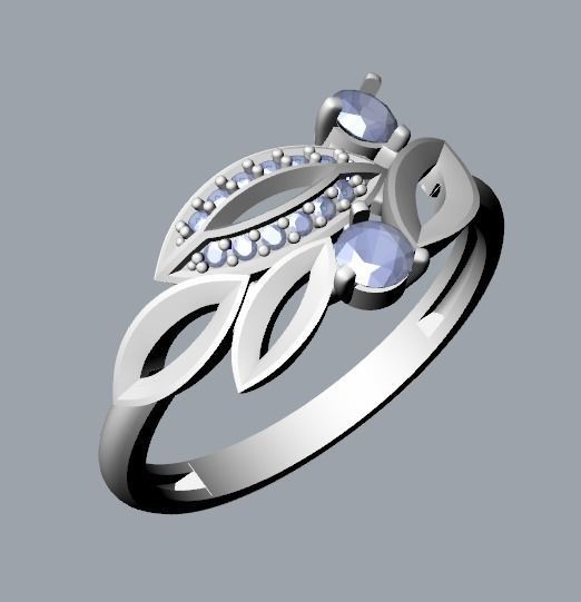 Women Gemstone ring 3dm stl  3D print model_34