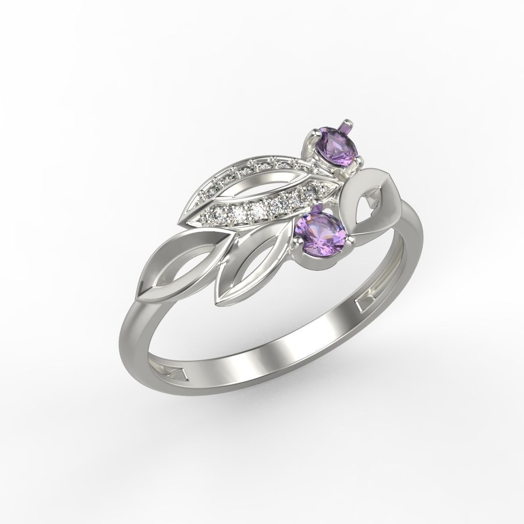 Women Gemstone ring 3dm stl  3D print model_12