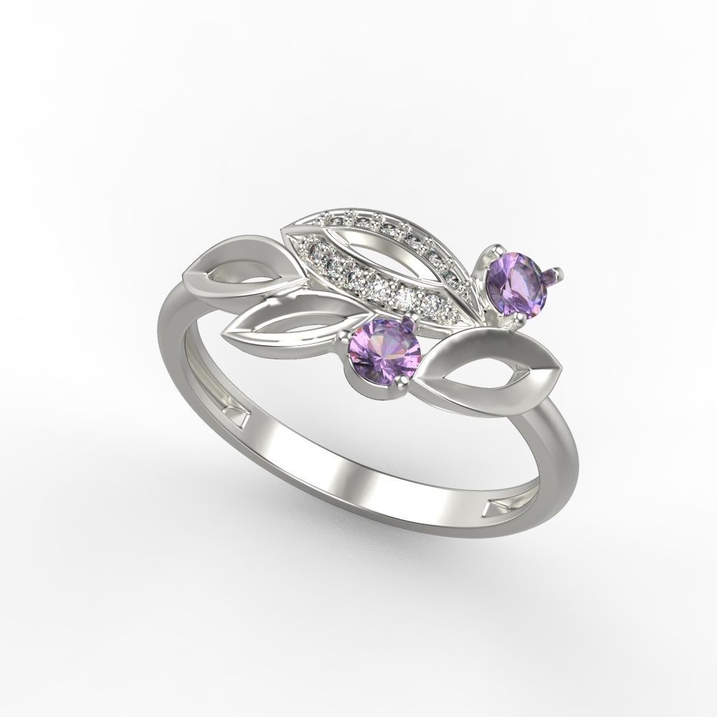Women Gemstone ring 3dm stl  3D print model_14