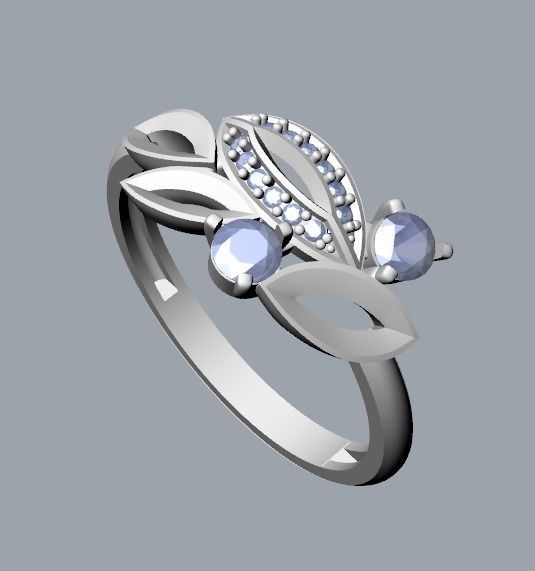 Women Gemstone ring 3dm stl  3D print model_35