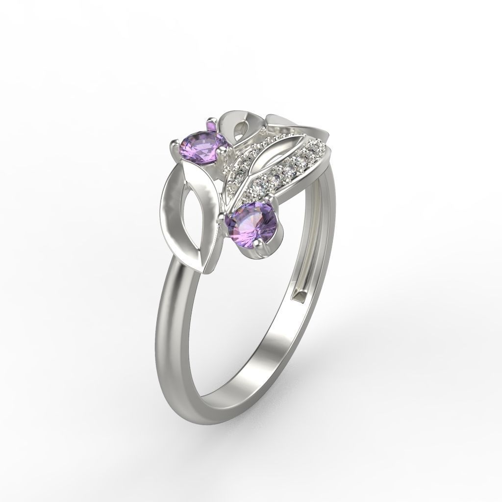 Women Gemstone ring 3dm stl  3D print model_15